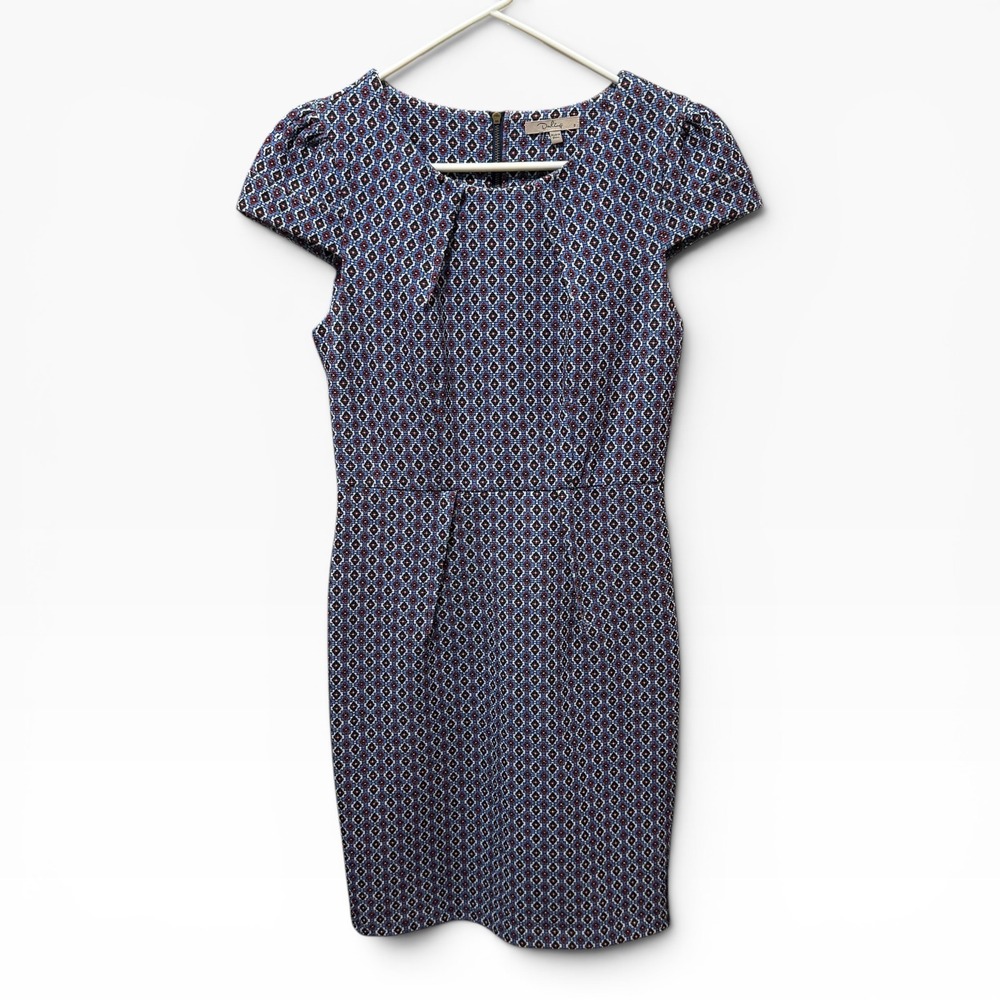 Darling Geometric Diamond Print Sheath Dress Womens Small Blue Red Excellent